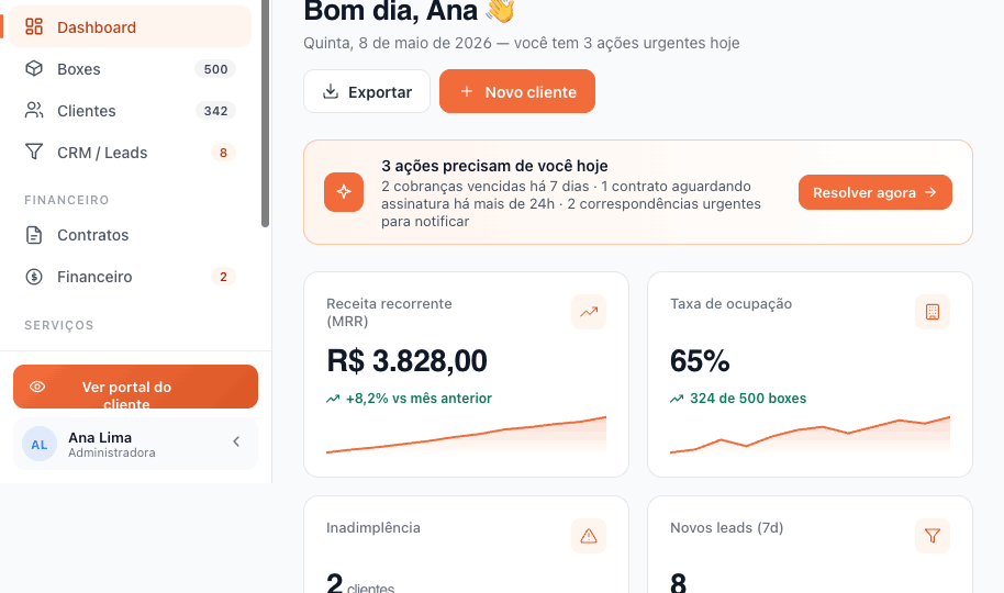Tela do dashboard do sistema Docca Office